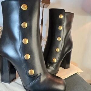 Mulberry Black Heeled Boots with Gold Accents
